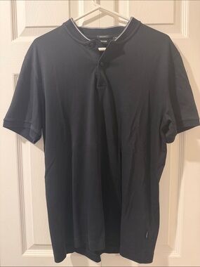 Hugo Boss Men’s Black Short-Sleeve Henley Polo, Size L